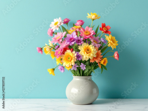 Wallpaper Mural Vibrant spring flowers in ceramic vase for home decor and design inspiration Torontodigital.ca