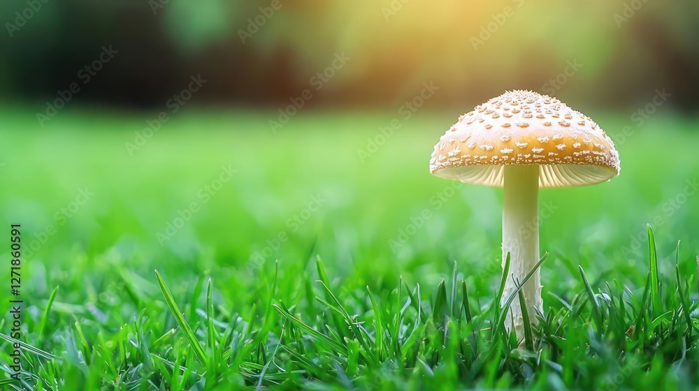 Single Mushroom in Lush Green Grass Single Mushroom in Lush Green Grass