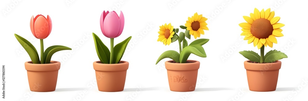 Four clay flowers in a pot Four clay flowers in a pot