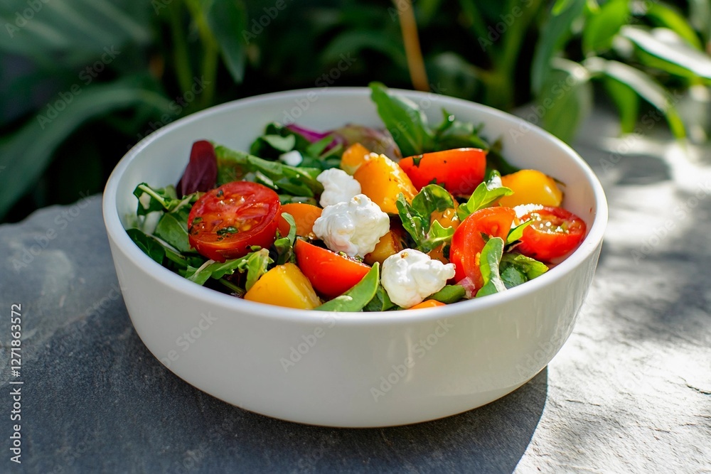 Fresh garden salad filled with vibrant ingredients on a sunny afternoon Fresh garden salad filled with vibrant ingredients on a sunny afternoon