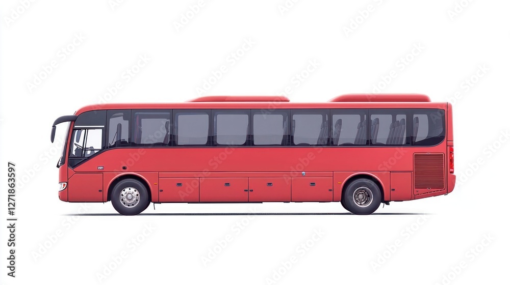 Red Passenger Bus Side View on White Background Red Passenger Bus Side View on White Background