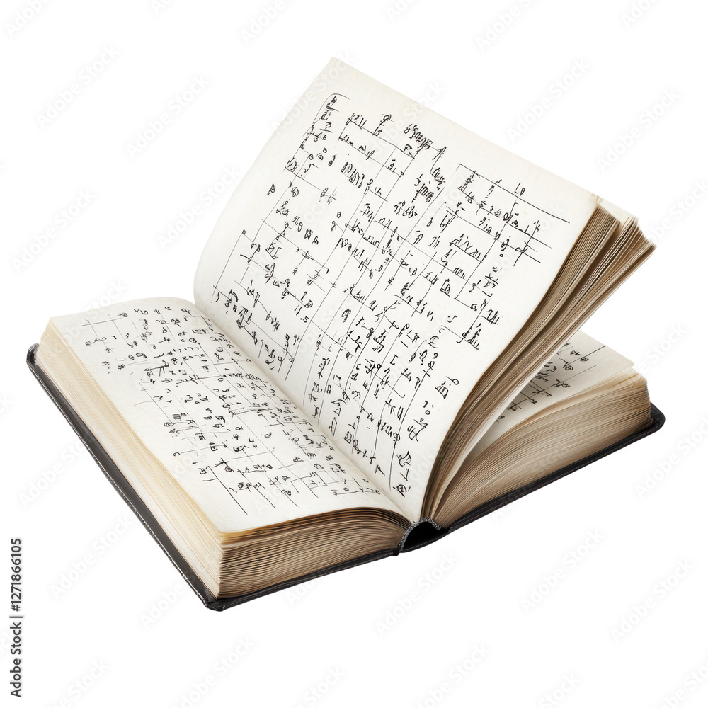 Obraz premium Ancient Manuscript with Handwritten Notes and Symbols