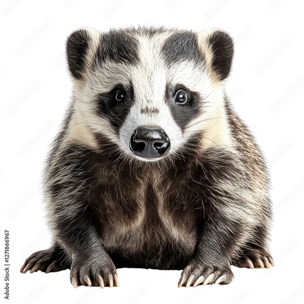 Fototapeta premium Charming Badger Close-Up Against Black Background
