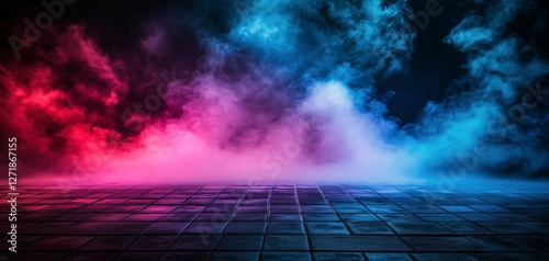 Colorful smoke fills a dance floor creating an electrifying atmosphere during...
