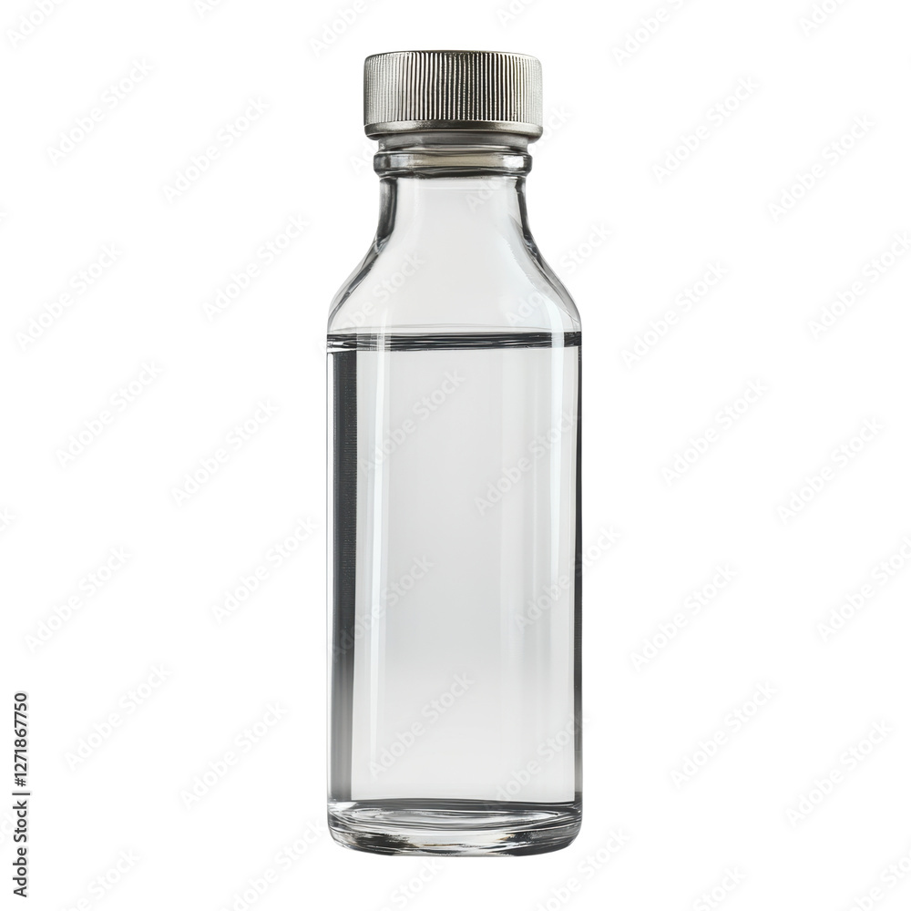 Clear Glass Bottle with Silver Cap with Transparent Background Clear Glass Bottle with Silver Cap with Transparent Background
