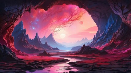 Leinwandbilder Aubergine Sci-fi fantasy landscape  © kam