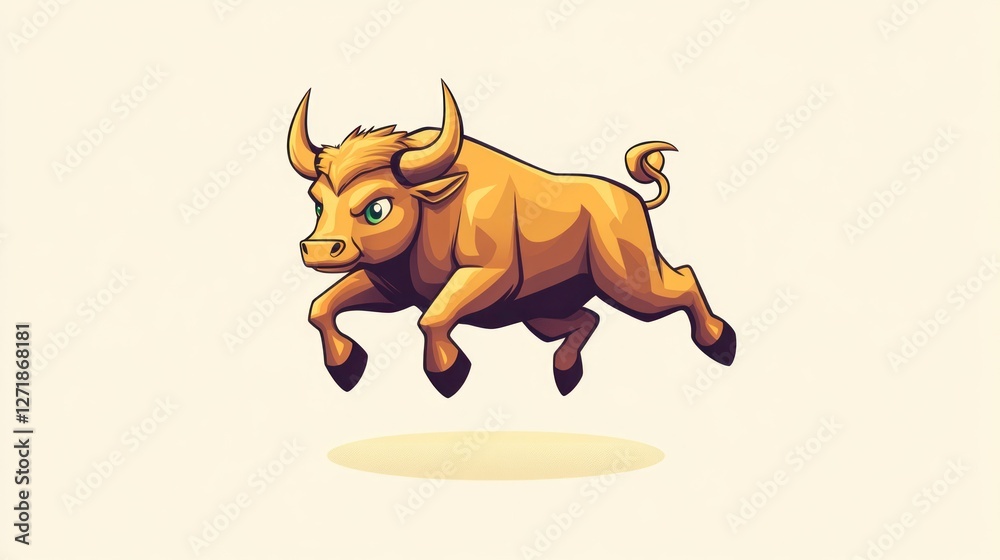 Fototapeta premium Cartoon bull jumping, graphic design, whimsical animal, art