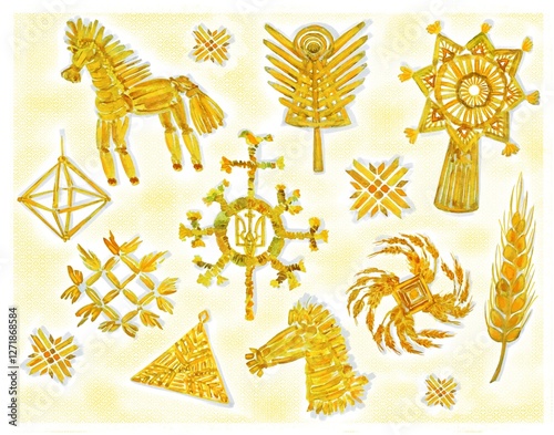 Wallpaper Mural Traditional Ukrainian symbols made of straw, watercolor illustration Torontodigital.ca