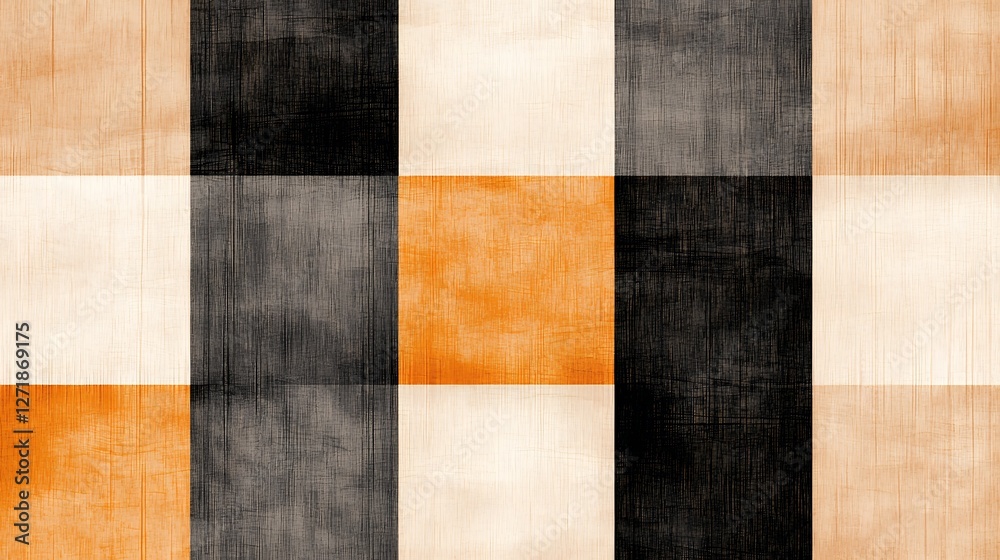 Rustic Gingham Texture Seamless Pattern in Black Orange Beige and Off-White Hues Rustic Gingham Texture Seamless Pattern in Black Orange Beige and Off-White Hues