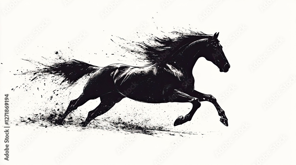 Silhouette of a horse in full sprint. - Silhouette of a horse in full sprint. -
