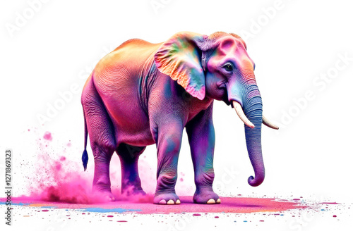 3d illustration for the Holi Festival of Colors in India. an elephant in colorful splashes of paint as a symbol of the Holi festival. white background. free space for text