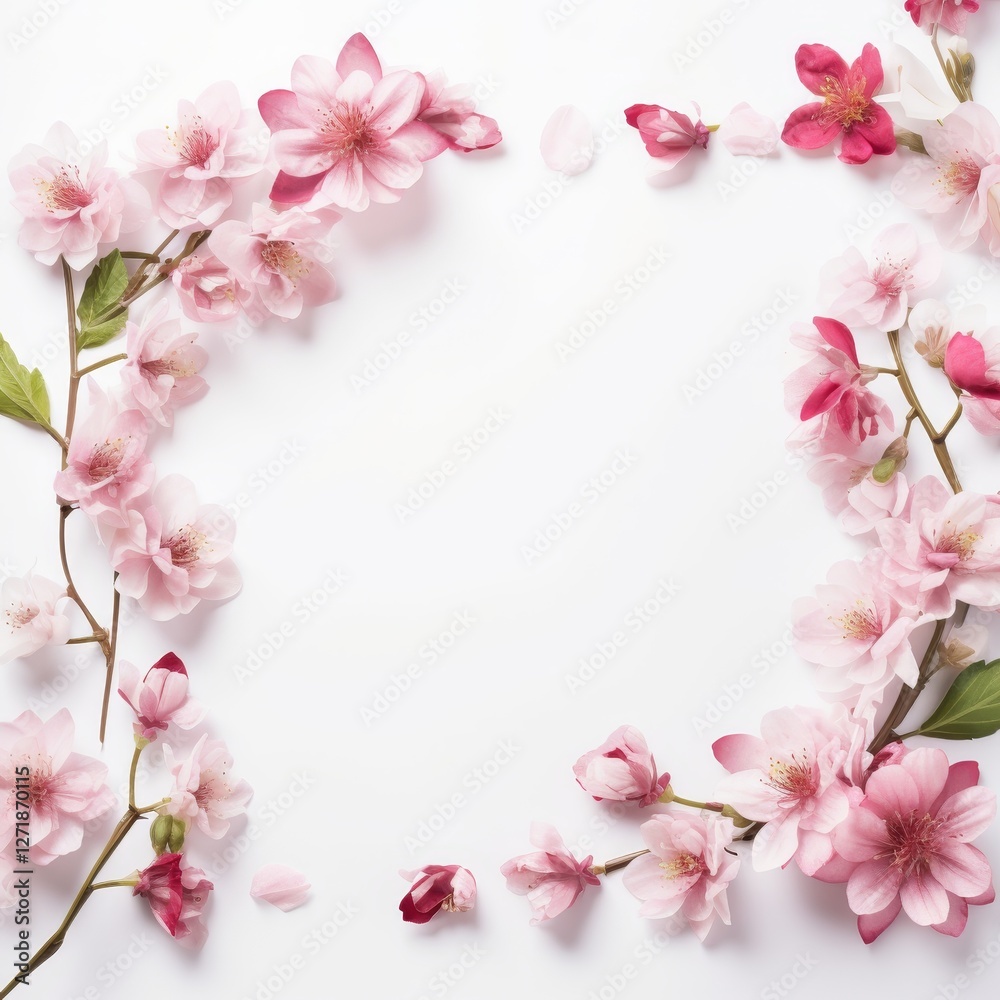 Delicate Pink Flowers Framing a White Background Perfect for Wedding Decor and Invitations Delicate Pink Flowers Framing a White Background Perfect for Wedding Decor and Invitations
