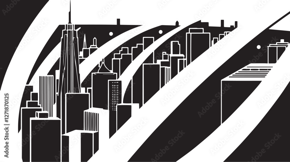 Fototapeta premium City landscape. Different buildings on street, outline cityscape hand sketch, flat houses. Hand drawn vector illustration