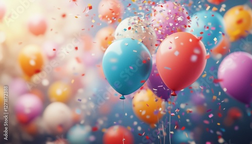 Colorful balloons and confetti create a festive atmosphere during a celebration