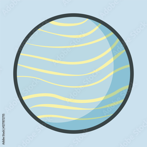blue and yellow planet with outline flat vector design.