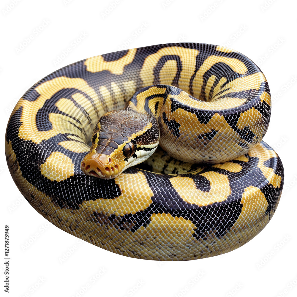 Obraz premium Majestic Ball Python: Nature's Vibrant Beauty on white background