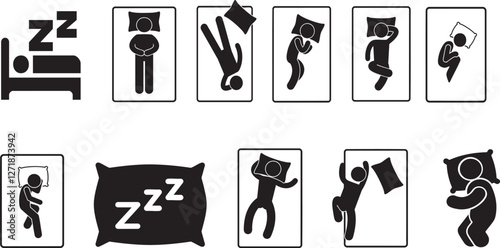 a set of black and white images depicting people sleeping.Vector illustration.