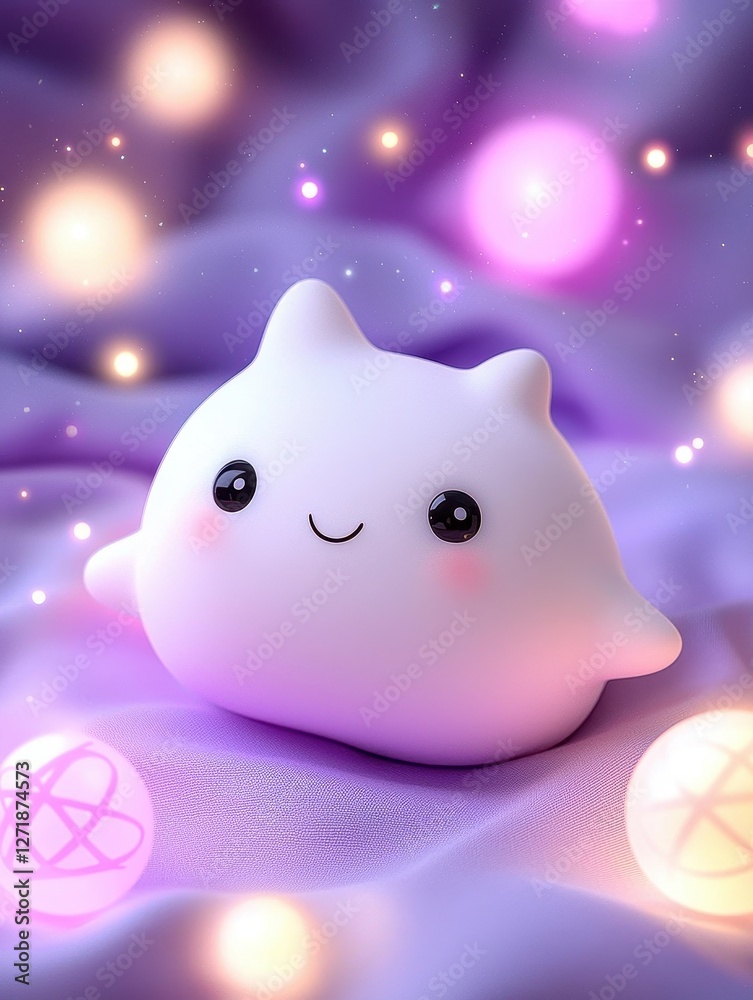 Cute, whimsical character with a joyful expression on a dreamy background. Cute, whimsical character with a joyful expression on a dreamy background.