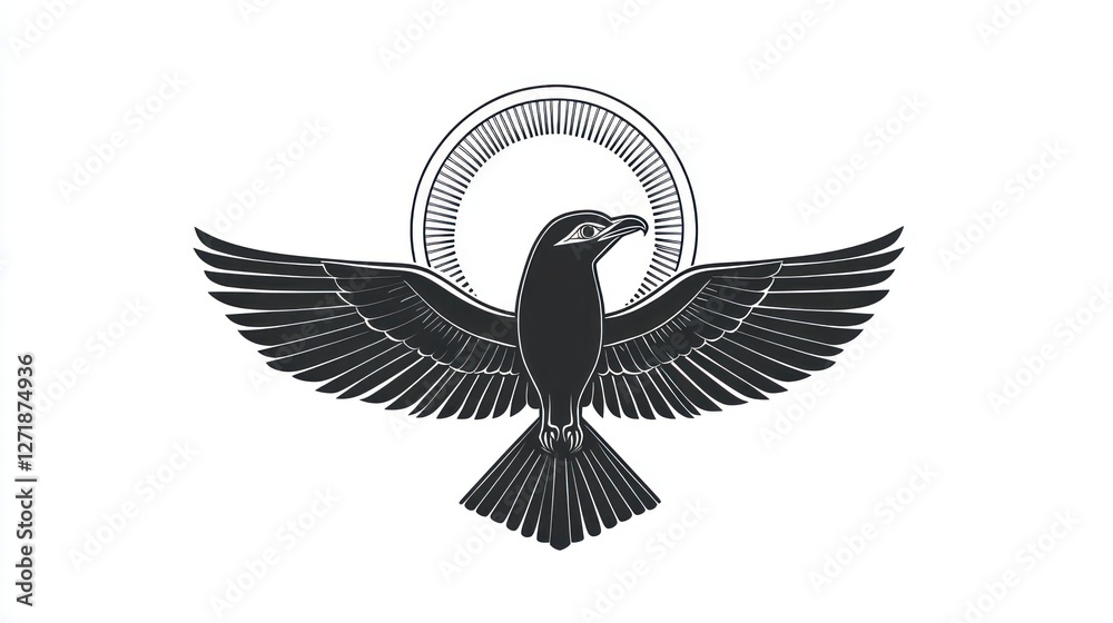 Obraz premium Stylized bird of prey, heraldic design, celestial background, graphic illustration, for print or web