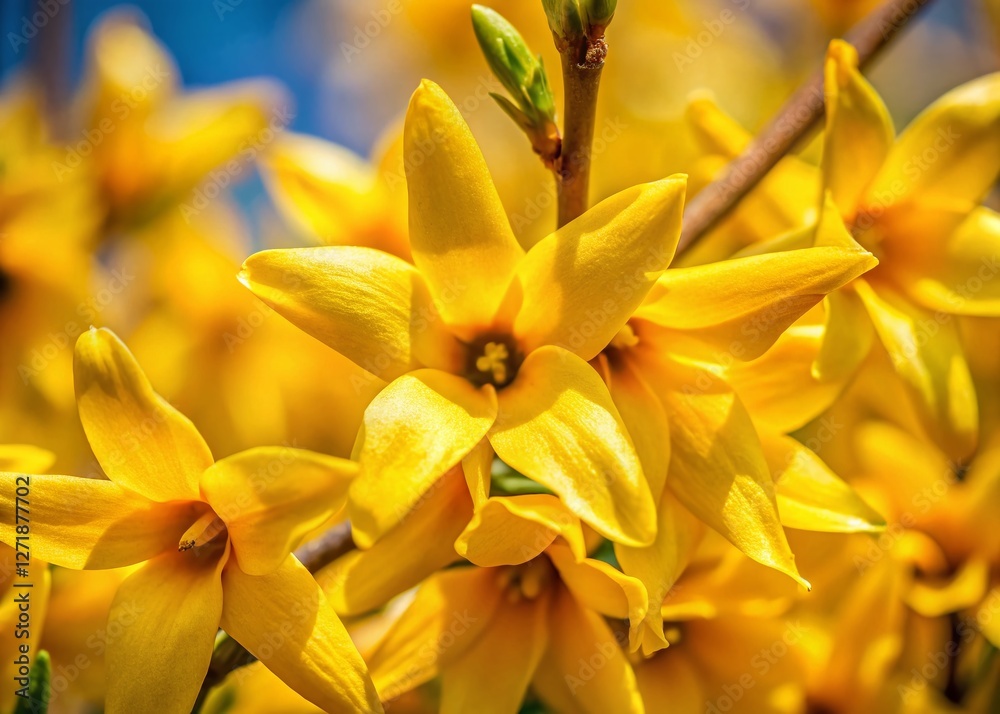 Obraz premium Forsythia Macro Photography: Vibrant Yellow Spring Blossoms Close-Up