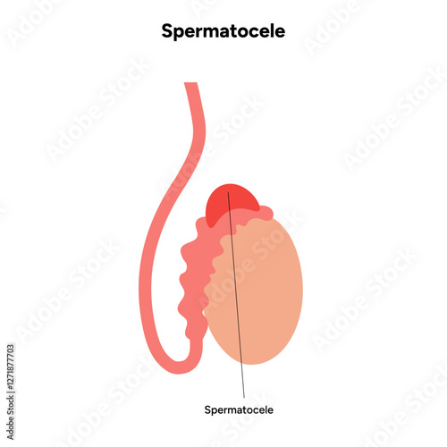 Spermatocele Testicular disease. Man reproductive health system pain testicle pathology problem. Medical diagram 