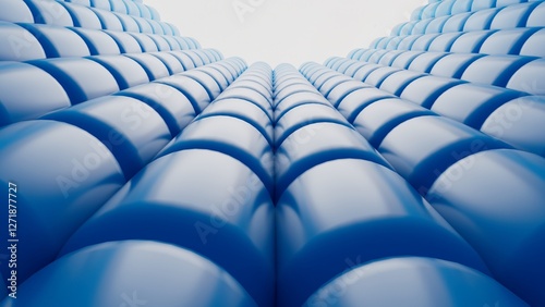 Abstract background with blue volumetric cylinders, futuristic 3D visualization, geometric pattern, perspective composition, minimalist design, modern wallpaper for phone or desktop