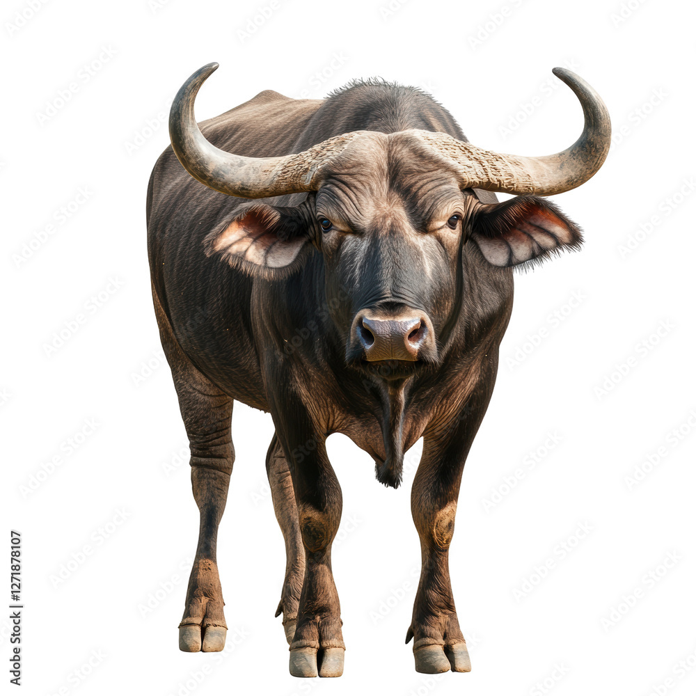 Majestic Water Buffalo Staring Intently on a white background. Majestic Water Buffalo Staring Intently on a white background.