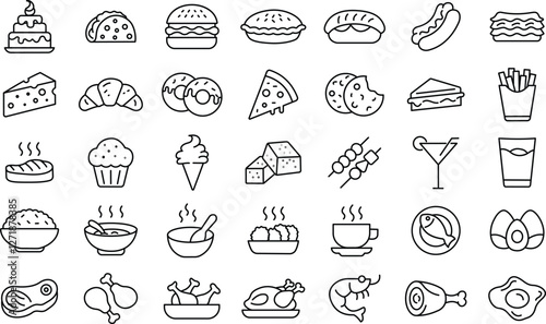 Delicious Fast Food And  Drink Icon Collection.