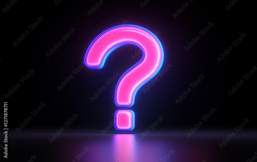 Neon question mark sign glowing on black background. Question mark neon with blue and pink glow Neon question mark sign glowing on black background. Question mark neon with blue and pink glow