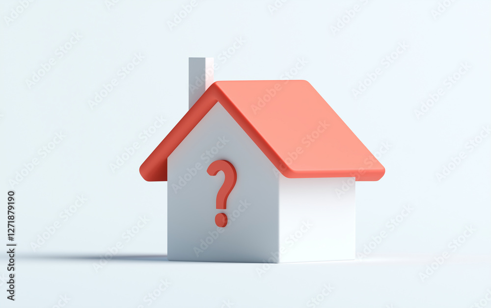 House with Question Mark. House architecture with red roof and question mark on the wall. Home with question mark House with Question Mark. House architecture with red roof and question mark on the wall. Home with question mark