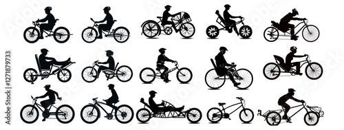 Hand bike silhouette, recumbent bicycle silhouette, cyclist rider, bike vector, recumbent bike vector, cyclist silhouette, hand cycle illustration, bike without rider, recumbent bike design