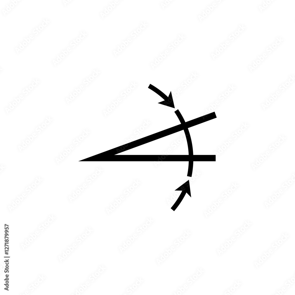 Diagram and line depicting an angle with arrows. Vector illustration of a mathematical and geometric angle. Arrows and black lines on white background. Diagram and line depicting an angle with arrows. Vector illustration of a mathematical and geometric angle. Arrows and black lines on white background.