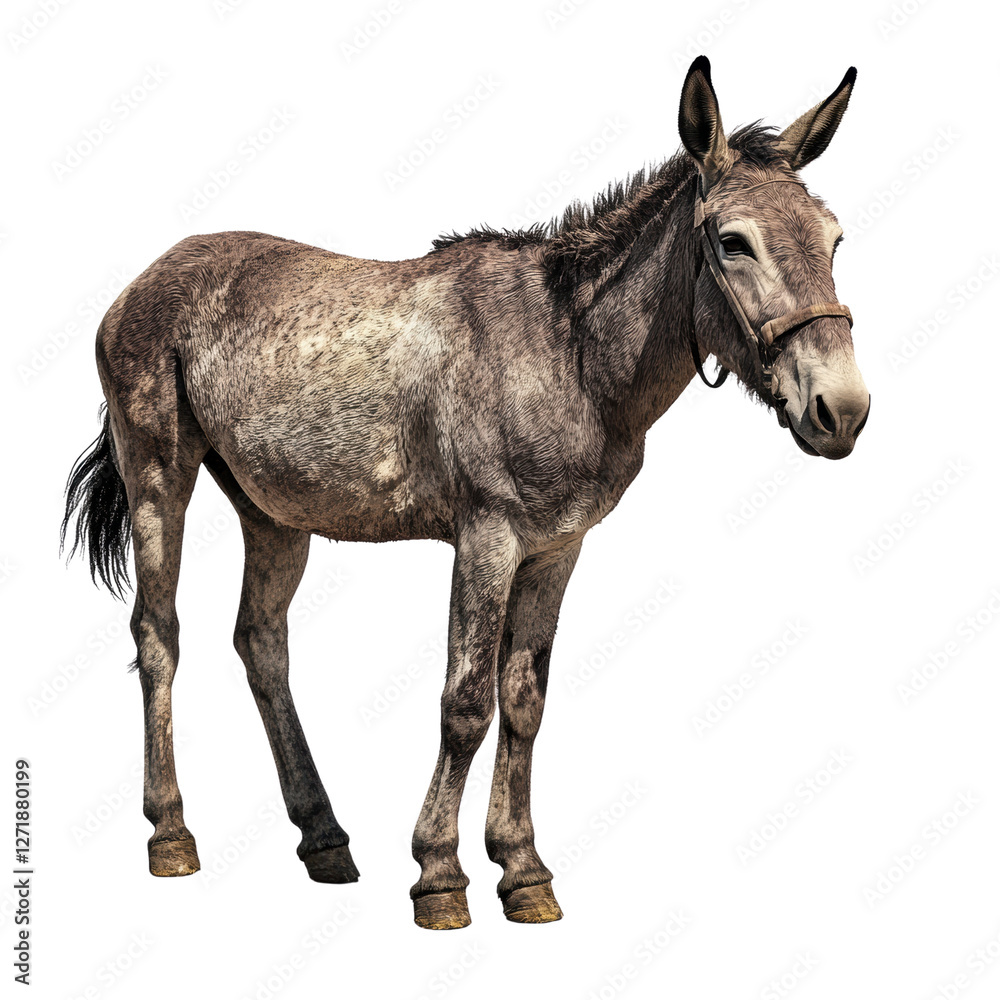Realistic Grey Donkey Standing Proudly on a white background. Realistic Grey Donkey Standing Proudly on a white background.