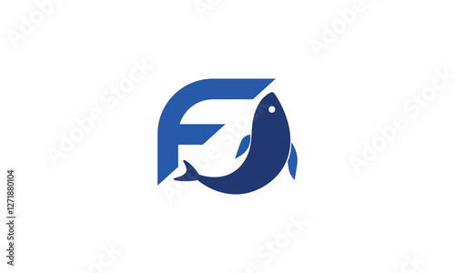 Letter F fish monogram logo design
