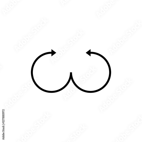 Dual semi circle arrow. Vector illustration. Semicircular curved thin long double ended arrow.