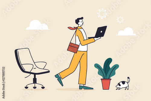 Hybrid work after covid-19 crisis, employee choice to work remotely from home or on site office for best productivity and result concept, businessman with hybrid cloth work both from home and office.