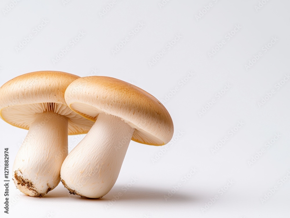 Fresh, edible mushrooms on a clean background, perfect for culinary and health themes. Fresh, edible mushrooms on a clean background, perfect for culinary and health themes.
