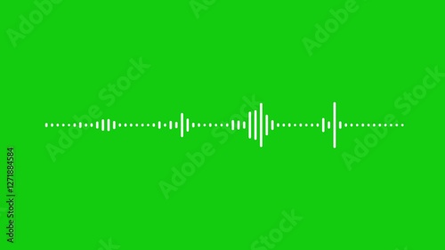 audio bar, spectrum form white video footage of audio visualizer on green background. sound wave or audio wavefrom isolated on green screen background, Animated sound wave spectrum.