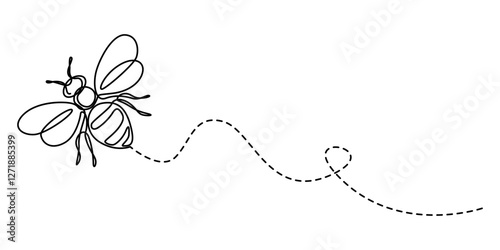 Bee one continuous line sketch. Hand drawn doodle illustration of insect, Continuous one line drawing of elegant honey bee for company logo identity. Organic honey farm icon concept vector pro style.
