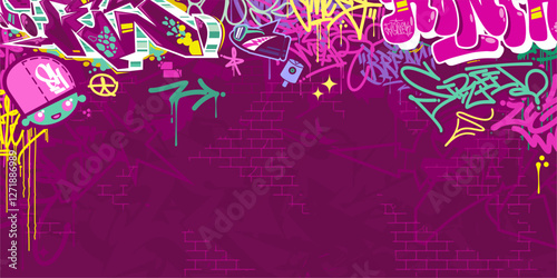 Trendy Abstract Colorful Urban Street Art Graffiti Style Vector Illustration Background Template