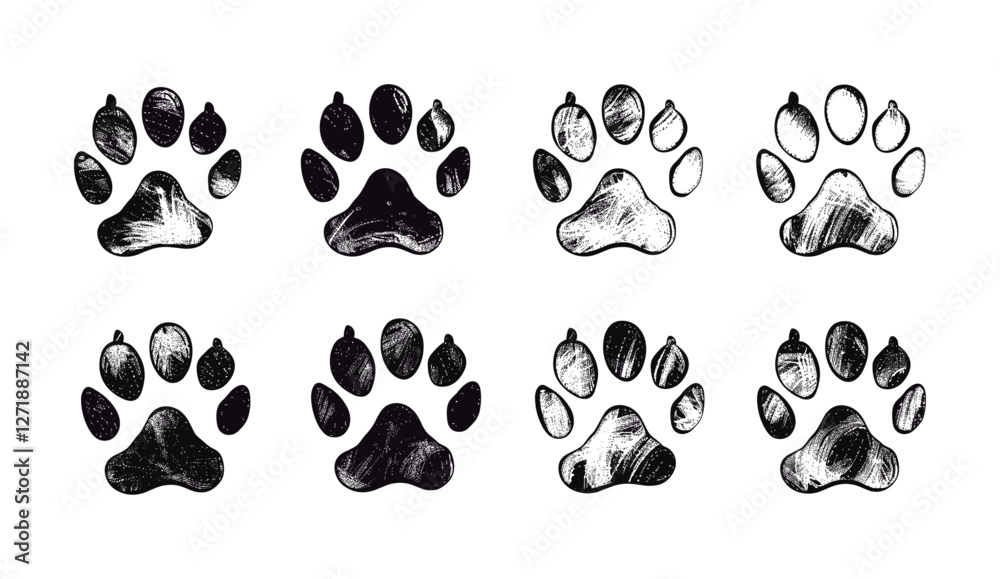 Hand Drawn Paw Prints Set, Vector Sketch, Animal Footprints, Pet Tracks, Wildlife Illustration, Paw Design, Hand-drawn Art, Sketch Collection, Nature Illustration Hand Drawn Paw Prints Set, Vector Sketch, Animal Footprints, Pet Tracks, Wildlife Illustration, Paw Design, Hand-drawn Art, Sketch Collection, Nature Illustration