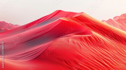 Vibrant red sand dunes under a soft sky, capturing the serene beauty of desert landscapes at dusk