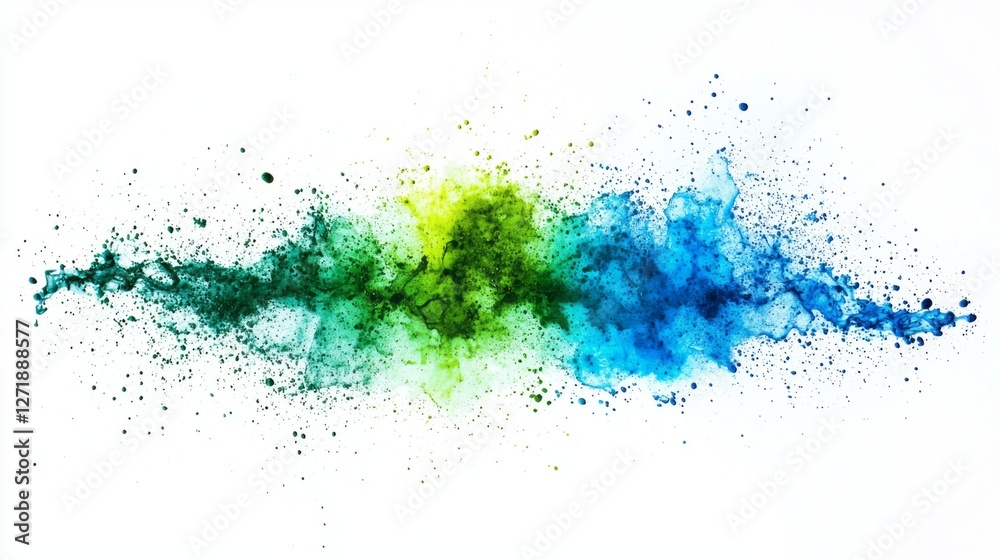 Obraz premium Swirls of green and blue dance across a stark white background, forming an abstract composition. The interplay of colors evokes a sense of movement and vitality, inviting interpretation
