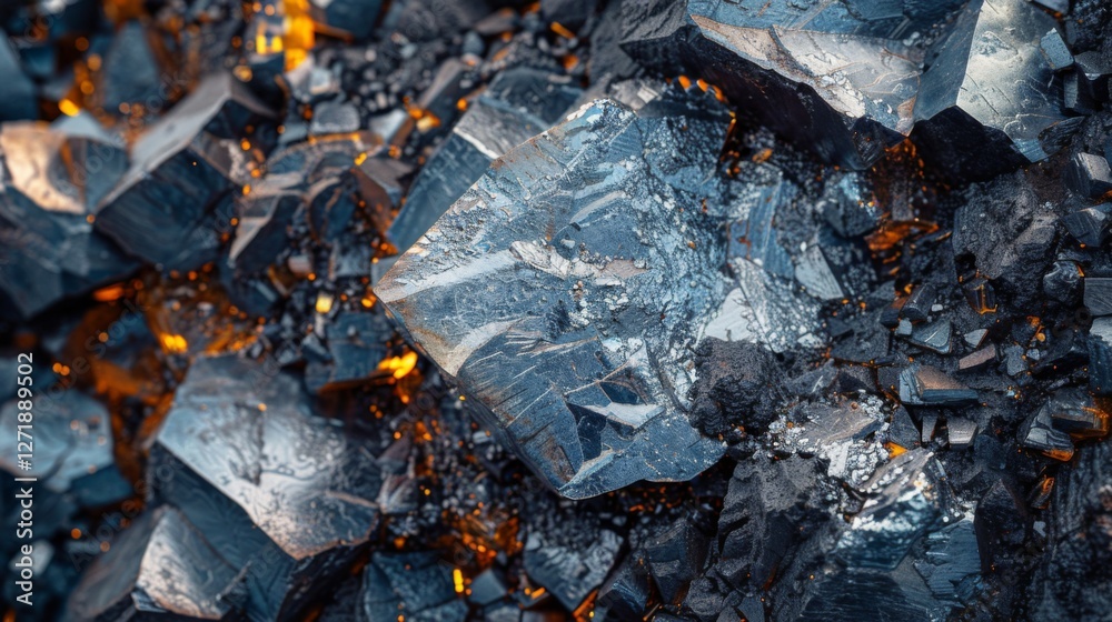 A collection of striking crystalline minerals is shown, featuring sharp angles and shiny surfaces, with warm light enhancing the natural beauty and complexity of the formations. A collection of striking crystalline minerals is shown, featuring sharp angles and shiny surfaces, with warm light enhancing the natural beauty and complexity of the formations.