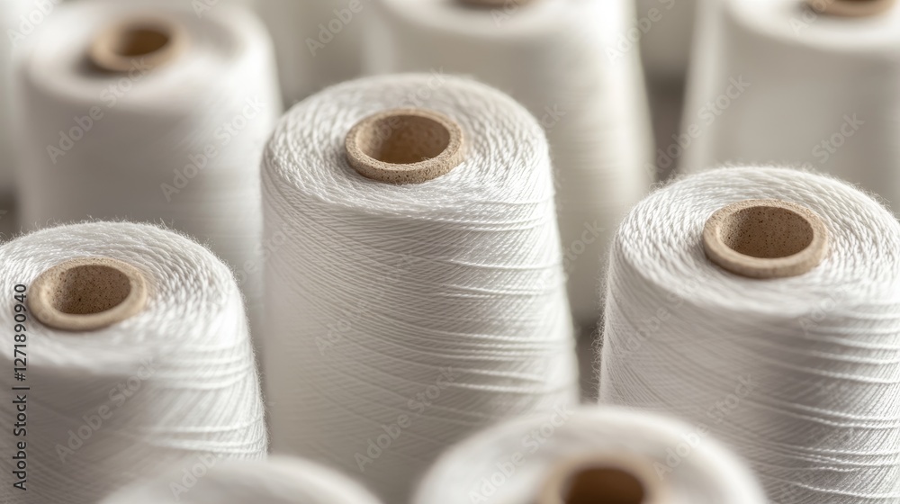 White spools of thread. Craft sewing background White spools of thread. Craft sewing background