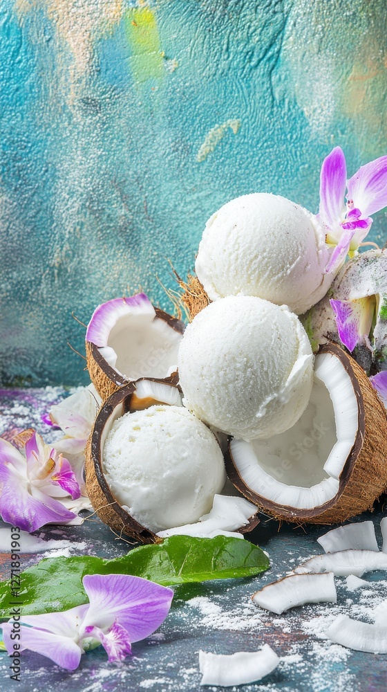 Fototapeta premium Coconut Ice Cream Delight - A Tropical Treat