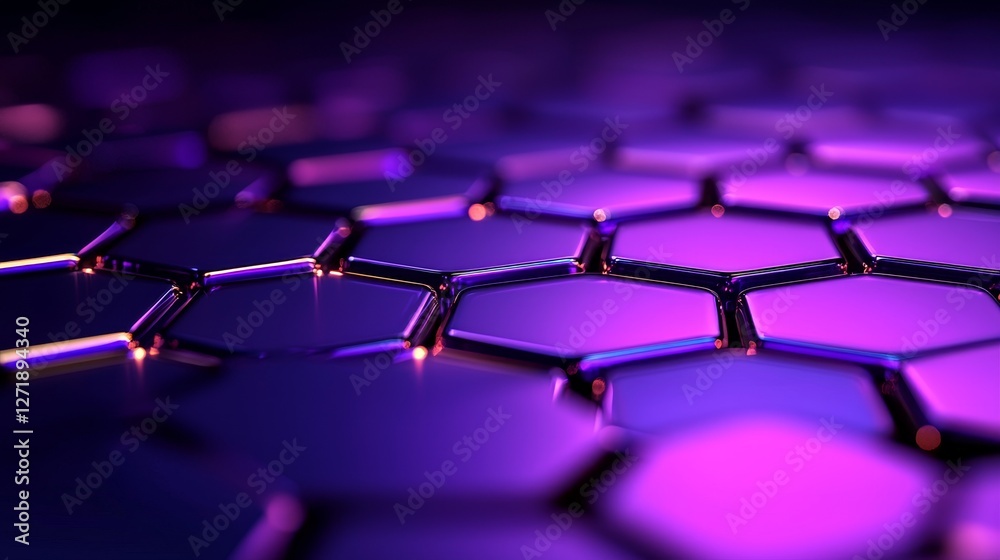 Obraz premium Abstract Hexagon Grid with Purple and Pink Lighting for Technological Backgrounds and Design
