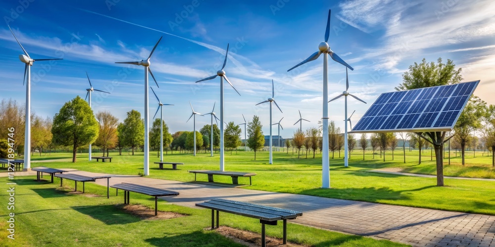 Sustainable Energy Landscape with Wind Turbines and Solar Panels Sustainable Energy Landscape with Wind Turbines and Solar Panels