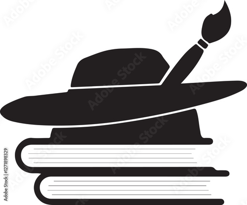 Creative Hat and Paintbrush on Books Design