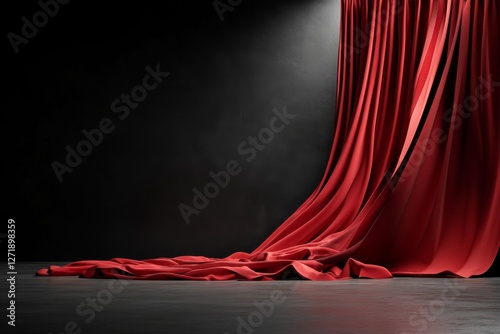 black wall background with red curtain and copy space, theatrical concept